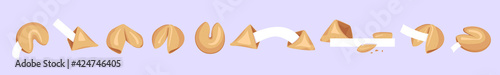 Chinese fortune cookies set of elements. Baking with white templates, pieces of paper of good luck. Holiday sweets as a gift