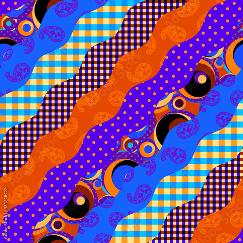 Patchwork textile pattern. Seamless quilting design background.