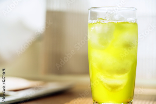 Ice in a glass and cold tea