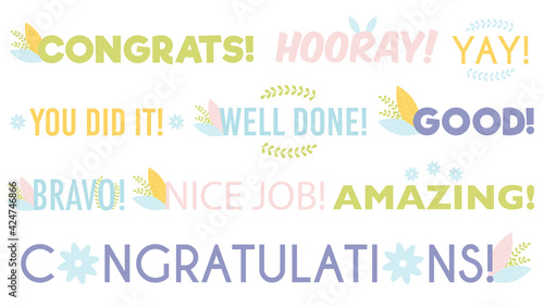 Inspiring spring lettering with leaves and flowers decorations. Vector Illustration