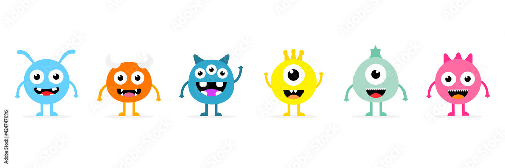 Set of cartoon cute monsters. Halloween characters. Vector illustration isolated on white background Set of cartoon cute monsters. Halloween characters. Vector illustration isolated on white background