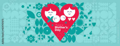 Mom's day. Women's Day. Vector flat illustration. Abstract backgrounds, patterns about mothers day. Hearts, abstract geometric shapes. Perfect for poster, label, banner, invitation.