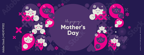 Mom's day. Women's Day. Vector flat illustration. Abstract backgrounds, patterns about mothers day. Hearts, abstract geometric shapes. Perfect for poster, label, banner, invitation.