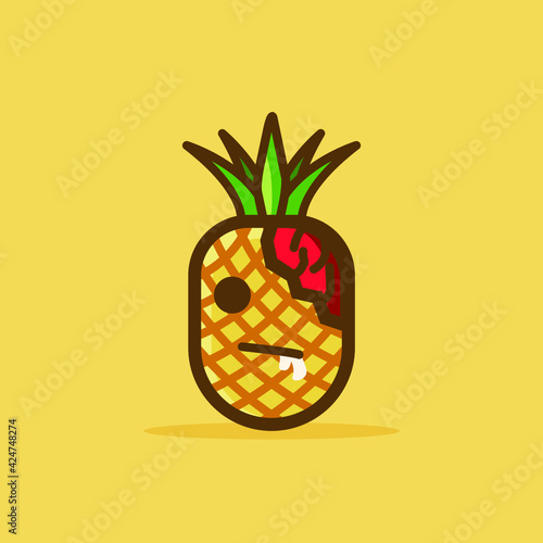 Cute Pineapple Cartoon Character Vector Illustration Design. Outline, Cute, Funny Style. Recomended For Children Book, Cover Book, And Other.