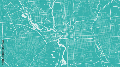 Mint vector background map, Columbus city area streets and water cartography illustration.