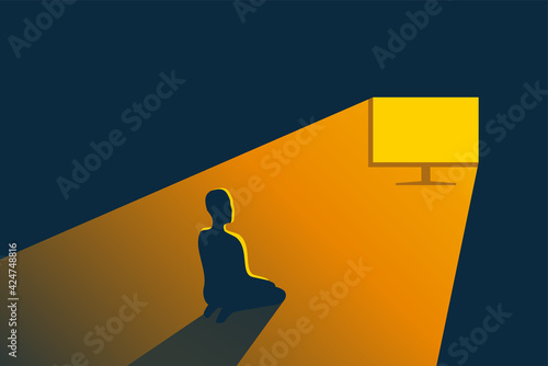 TV addiction, person sitting and looking at screen