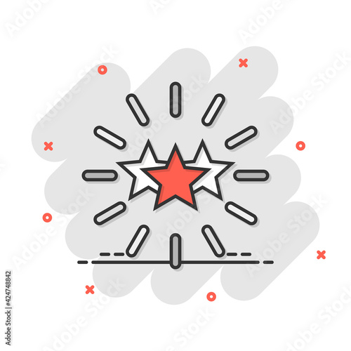 Excellence icon in comic style. Star ribbon vector cartoon illustration on white isolated background. Award medal business concept splash effect.