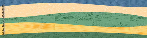 Abstract landscape vector background illustration Farm land nature agricultural countryside with colorful texture. Decorative green eco banner for website. Summer, ecology, organic, environment