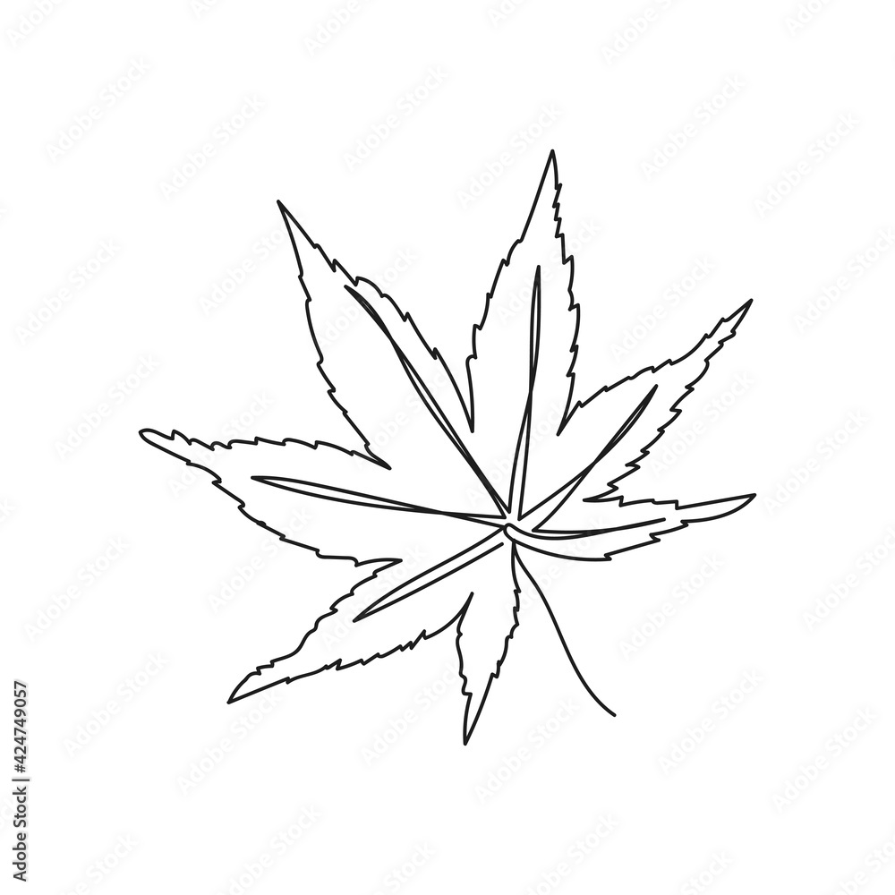 Continuous one line of autumn leaf maple in silhouette. Minimal style. Perfect for cards, party invitations, posters, stickers, clothing Continuous one line of autumn leaf maple in silhouette. Minimal style. Perfect for cards, party invitations, posters, stickers, clothing