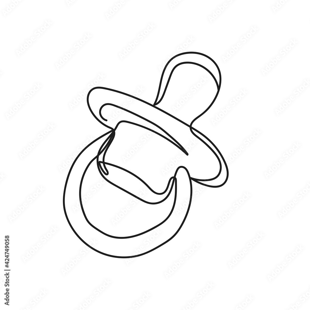 Continuous one line of baby dummy in silhouette. Minimal style. Perfect