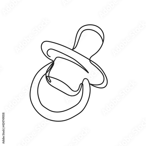 Continuous one line of baby dummy in silhouette. Minimal style. Perfect for cards, party invitations, posters, stickers, clothing. Black abstract icon