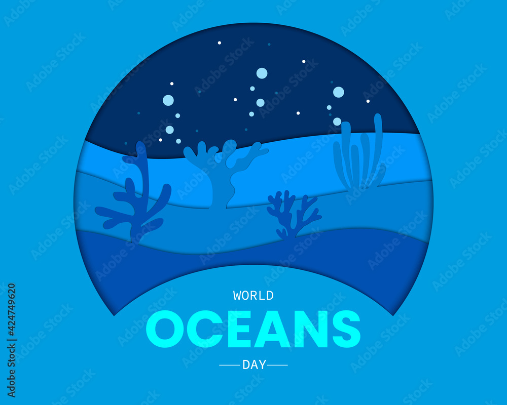 Naklejka premium World Oceans Day In Circle Paper