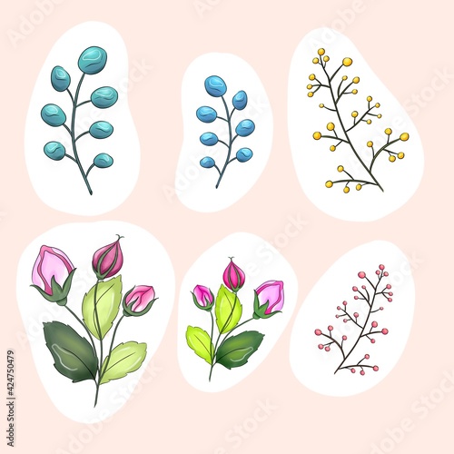 Set of decorative flower twigs.