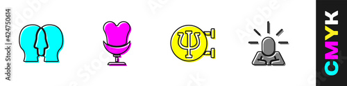 Set Bipolar disorder, Armchair, Psychology, Psi and Depression icon. Vector