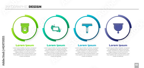 Set Epilator, Bar of soap, Rubber cleaner and Menstrual cup. Business infographic template. Vector