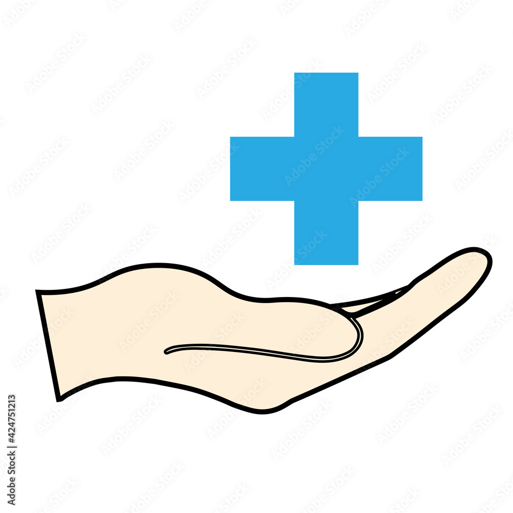 Cross health care symbol simple icon. Illustration of hand Cross health care symbol simple icon. Illustration of hand