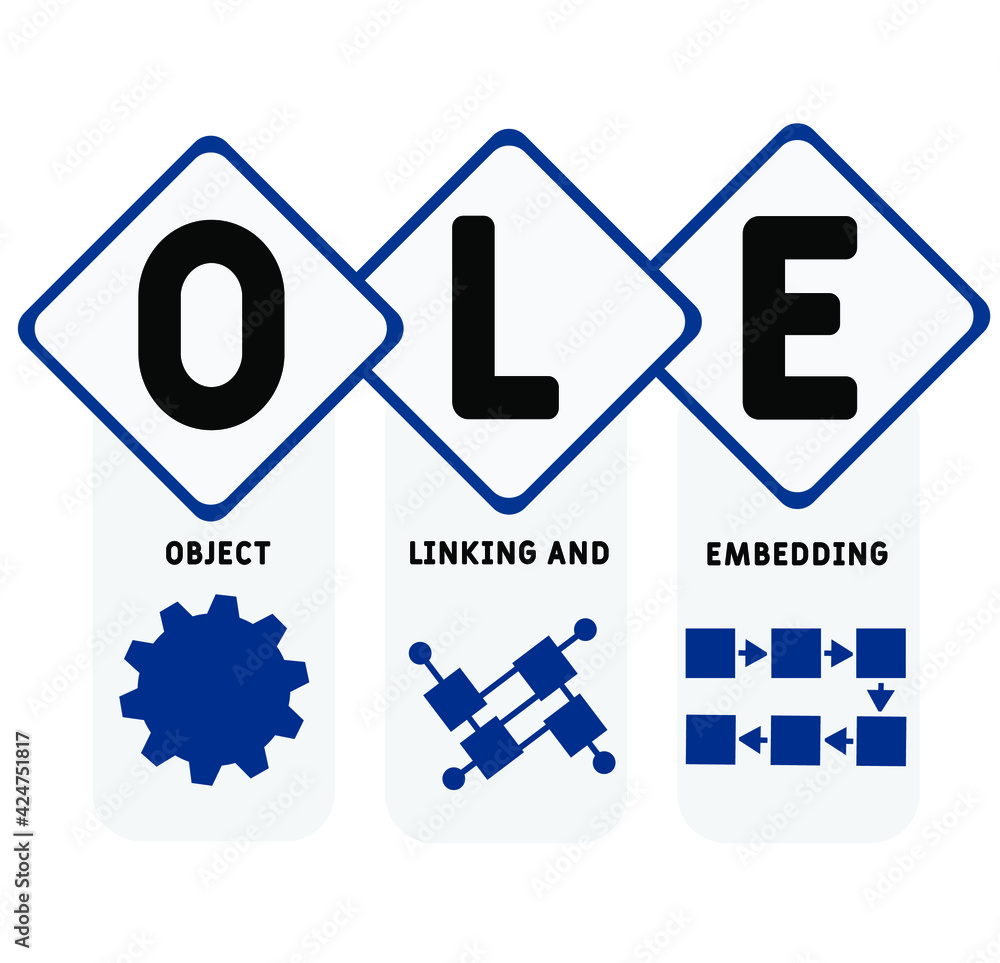 OLE - Object Linking and Embedding acronym. business concept background. vector illustration concept with keywords and icons. lettering illustration with icons for web banner, flyer, landing page OLE - Object Linking and Embedding acronym. business concept background. vector illustration concept with keywords and icons. lettering illustration with icons for web banner, flyer, landing page
