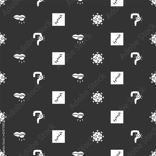 Set Virus, Gut constipation, Herpes lip and Scar with suture on seamless pattern. Vector