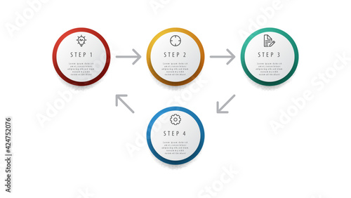 4 looping points of steps diagram layout, business infographic element template vector