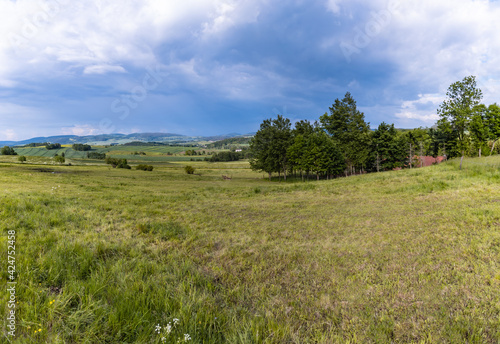 Beautiful landscape of green fields and mountains of Rudawy Janowickie © wierzchu92