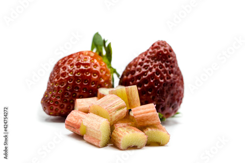 strawberry and rhurbarb isolated on white Background