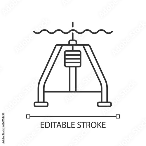 Hydraulically damped gravity corer linear icon. Instrument used to sample sediments from ocean. Thin line customizable illustration. Contour symbol. Vector isolated outline drawing. Editable stroke