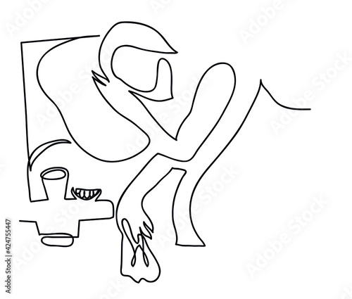 One line drawing of sick woman.
One continuous line drawing of flu concept.