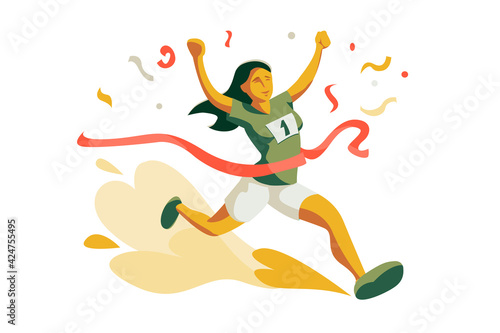Woman running to cross finish line in competition