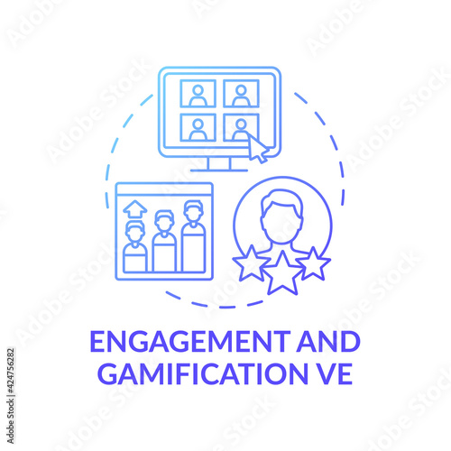 Engagement and gamification VE concept icon. Virtual events type idea thin line illustration. Boosting audience engagement. Reward and motivation strategy. Vector isolated outline RGB color drawing