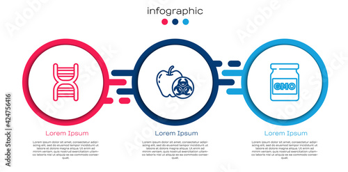 Set line DNA symbol, Genetically modified apple and GMO. Business infographic template. Vector