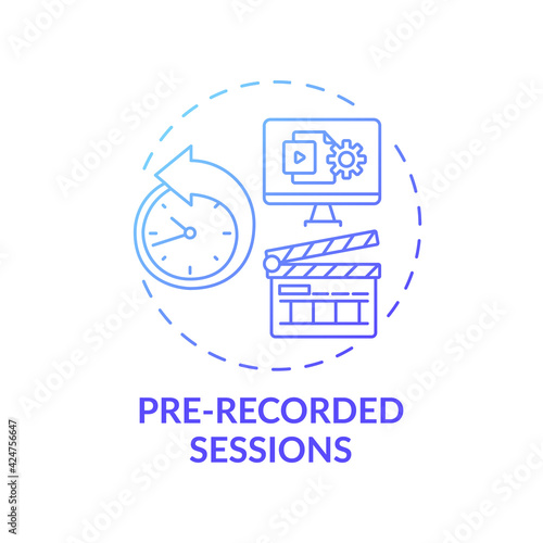 Pre-recorded sessions concept icon. Virtual event content idea thin line illustration. Disconnection feeling from audience. Low authenticity level. Vector isolated outline RGB color drawing