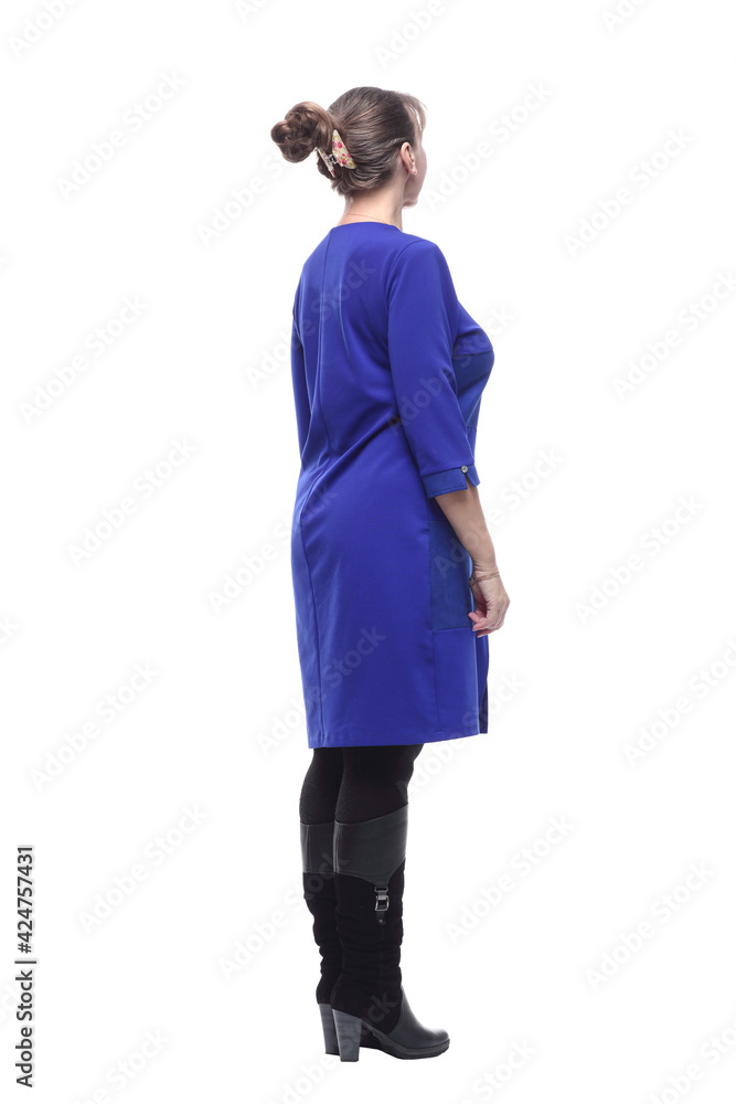 Back of a business woman standing isolated over a white backgrou Back of a business woman standing isolated over a white backgrou