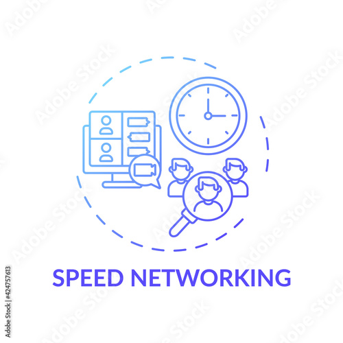 Speed networking concept icon. Virtual event for networking idea thin line illustration. Expanding professional and personal network. Online interactions. Vector isolated outline RGB color drawing