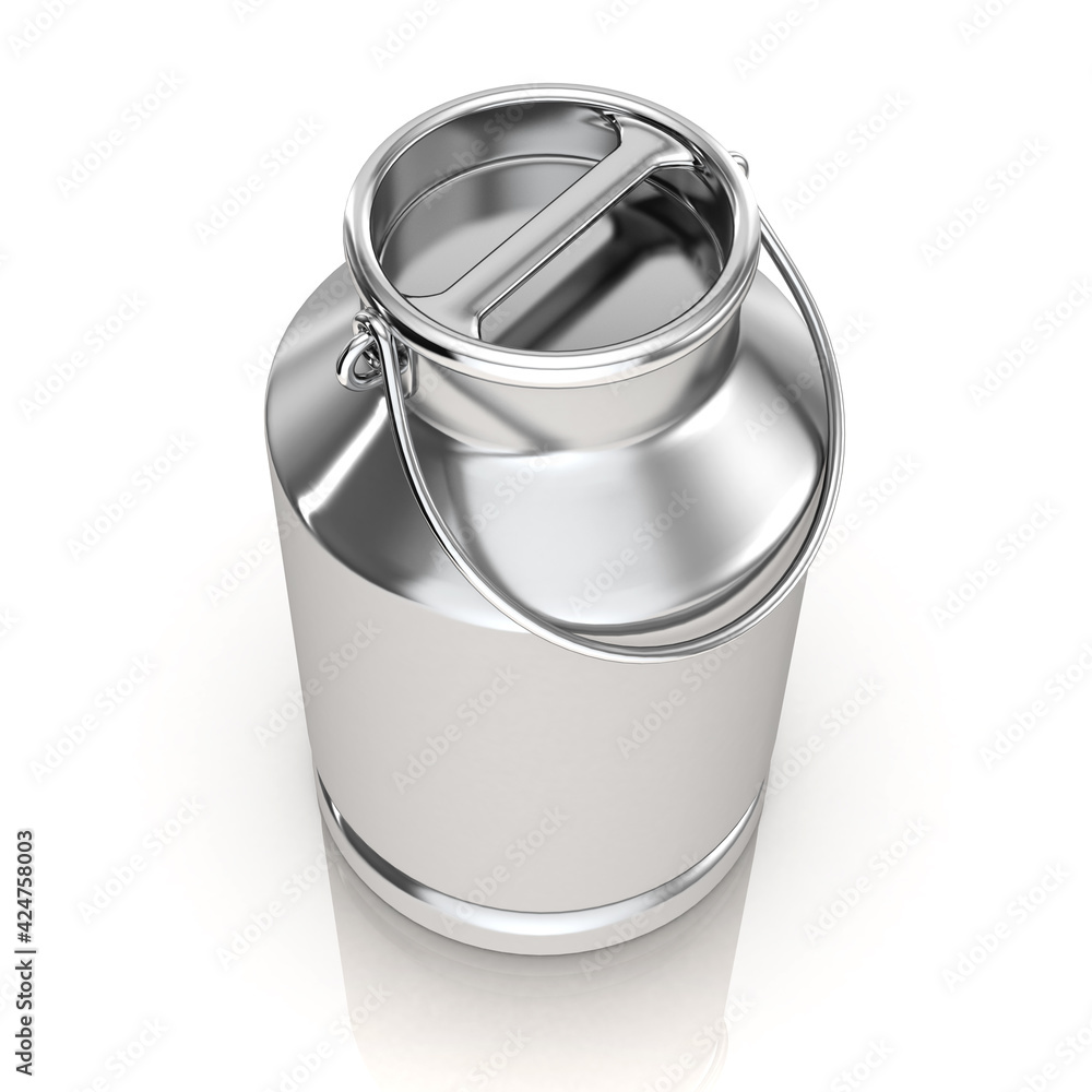 Closed aluminum milk can container. Metal dishe for transporting and preserving milk, isolated on white background Closed aluminum milk can container. Metal dishe for transporting and preserving milk, isolated on white background