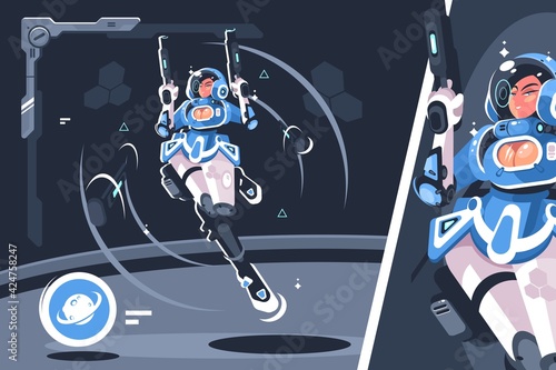 Cartoon girl with blaster gun