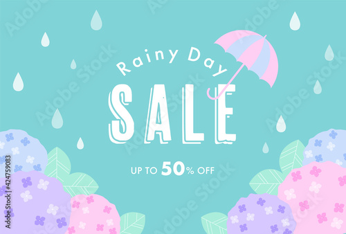 vector background with hydrangeas in the rain for banners, cards, flyers, social media wallpapers, etc.