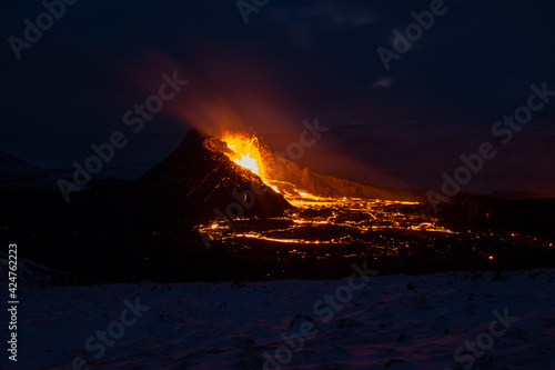 The eruption site of Geldingadalir in Fagradalsfjall mountain on Reykjanes in Iceland