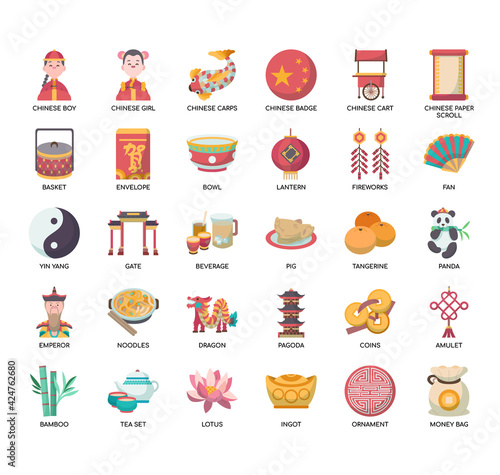 Set of chinease new year thin line and pixel perfect icons for any web and app project. photo