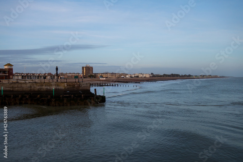 Breakwater at the mouth of the River Arun, looking east along the West Sussex coast towards Worthing.
