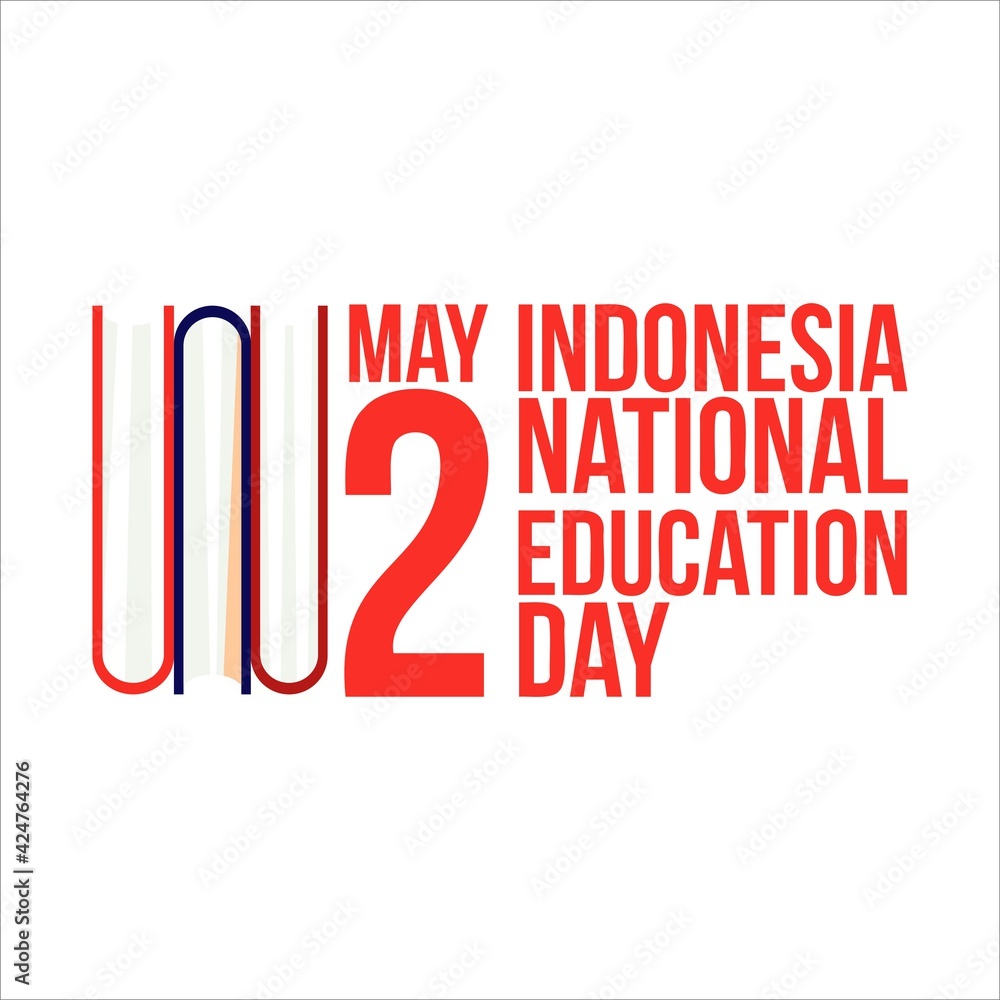 2nd May Indonesian National Education Day with red color text effect and Multi-colour books in a white background, Education Day Vector illustration with simple text effect and.
