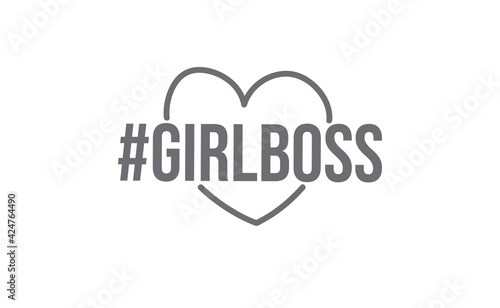 Girl boss lettering text and hash tag with heart doodle. Fashion illustration tee slogan design for t shirts, prints, posters etc.