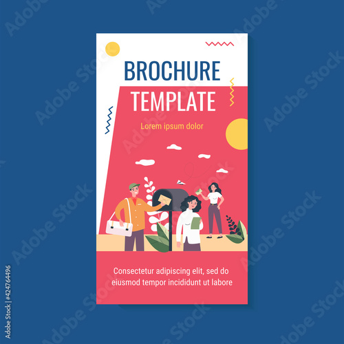 People receiving and reading marketing newsletter. Postman placing envelope into mailbox. Vector illustration for mail service, advertising, post, communication concepts © Bro Vector