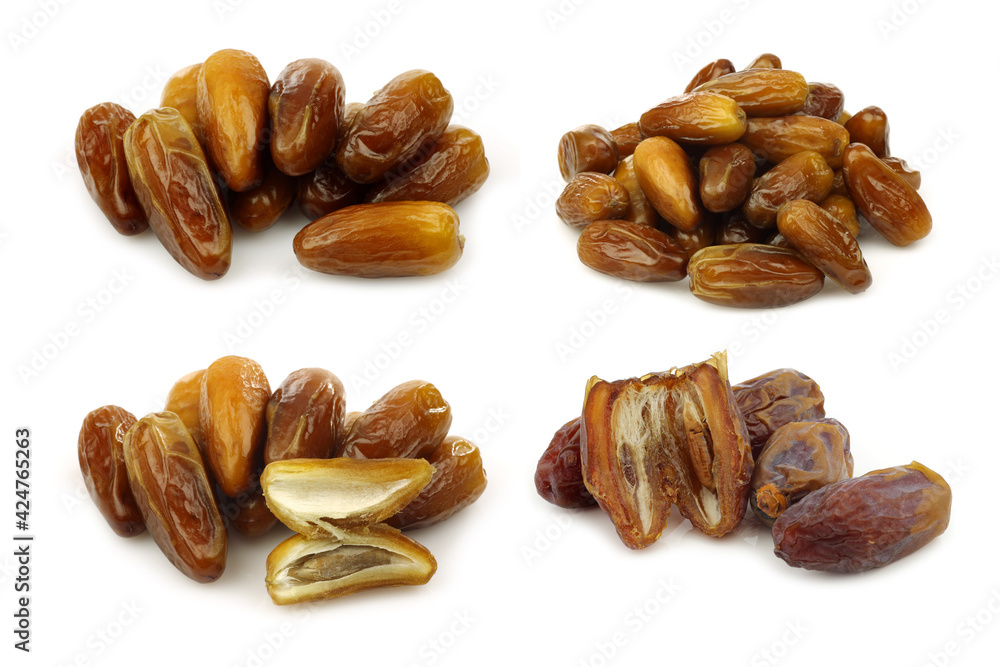 Obraz premium date fruit and some opened ones on a white background