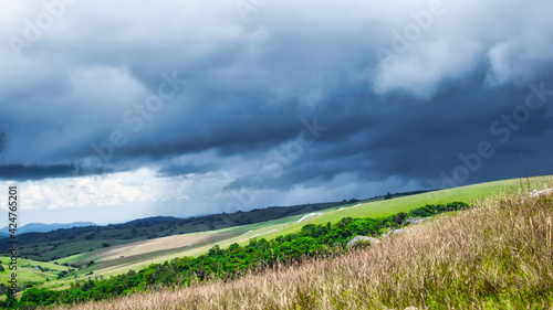 Storm and rain clouds over Nyika national park in Malawi, Africa