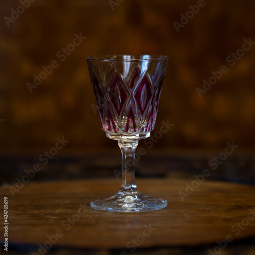 red crystal antique engraved shot glass. glass retro shot