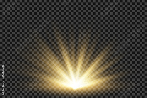 Light flare special effect with rays of light and magic sparkles. Glow transparent vector light effect set, explosion, glitter, spark, sun flash. Vector illustration.
