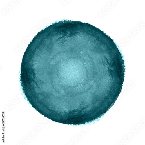 Colorful watercolor sphere. Grunge design elements. Blue wet hand painted round blotch circle. Abstract painting.	