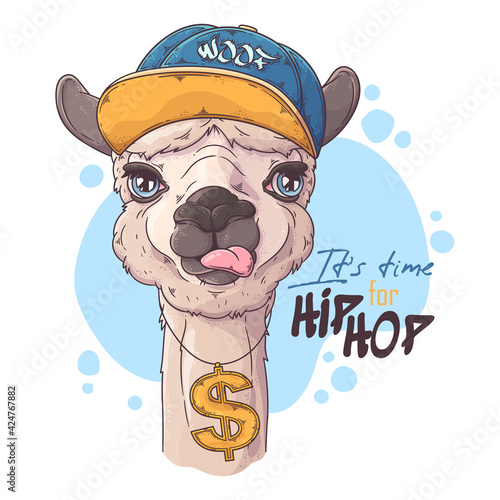 Hand drawn alpaca rapper with accessories Vector. Isolated objects for your design. Each object can be changed and moved.
