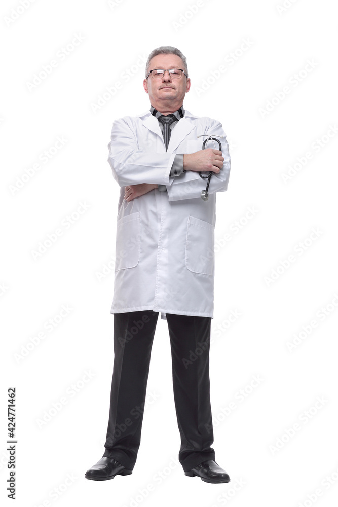 Portrait of smiling mature doctor isolated on white background Portrait of smiling mature doctor isolated on white background