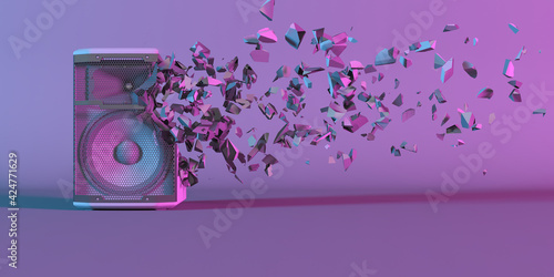 powerful loudspeaker falling apart into small parts